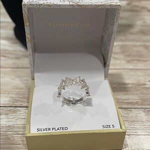 Charter Club Silver Plated Ring with Clear Gems‎ Size 5
